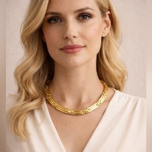 Vintage Nina Ricci Gold Plated Choker Necklace 16” | 1980s Couture Collar Style